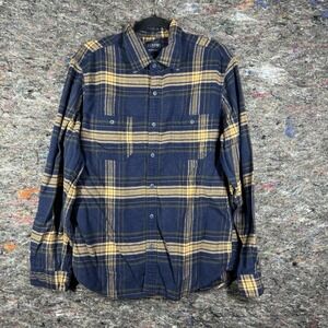 J Crew Flannel Shirt Mens Large Plaid Gingham Long Sleeve Button‎ Cotton Blue